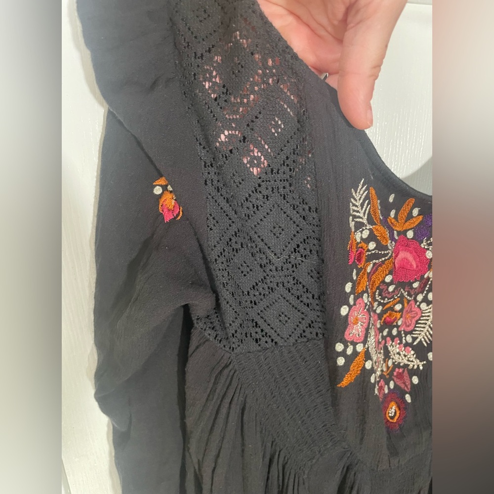 Free People Dress Size Medium Mini Black Boho Embroidered Festival Fall Lined - Picture 12 of 12
